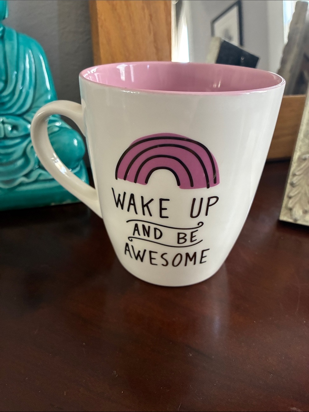 Threshold White Ceramic Mug with Pink Interior and Pink Rainbow